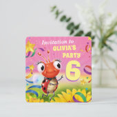 Aangepaste Verjaardagsfeest nodigen meisje van 6 j Kaart (Staand voorkant)