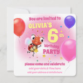 Aangepaste Verjaardagsfeest nodigen meisje van 6 j Kaart (Achterkant)