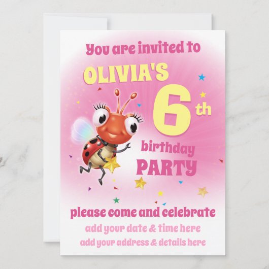 Aangepaste Verjaardagsfeest nodigen meisje van 6 j Kaart (Achterkant)