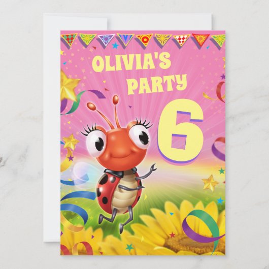 Aangepaste Verjaardagsfeest nodigen meisje van 6 j Kaart (Voorkant)