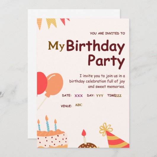 Aangepaste verjaardagsfeest uitnodigingskaart feestdagenkaart (Voorkant / Achterkant)