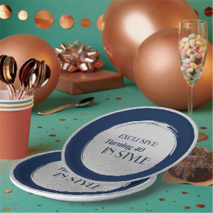 Aangepaste verjaardagsfeestborden, modern blauw zi papieren bordje