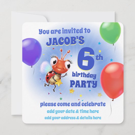 Aangepaste Verjaardagsfeestje nodig jongen 6yrs ou Kaart (Achterkant)