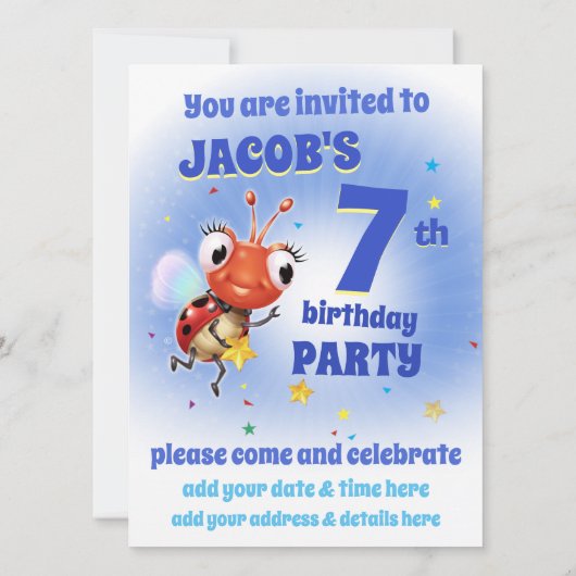 Aangepaste Verjaardagsfeestje nodig jongen 7yrs ou Kaart (Achterkant)