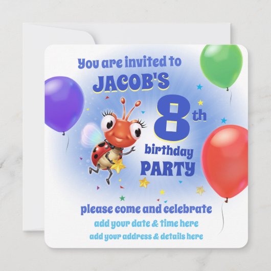 Aangepaste Verjaardagsfeestje nodig jongen 8yrs ou Kaart (Achterkant)