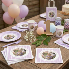 Aangepaste verjaardagsfoto & paarse polka stippen servet