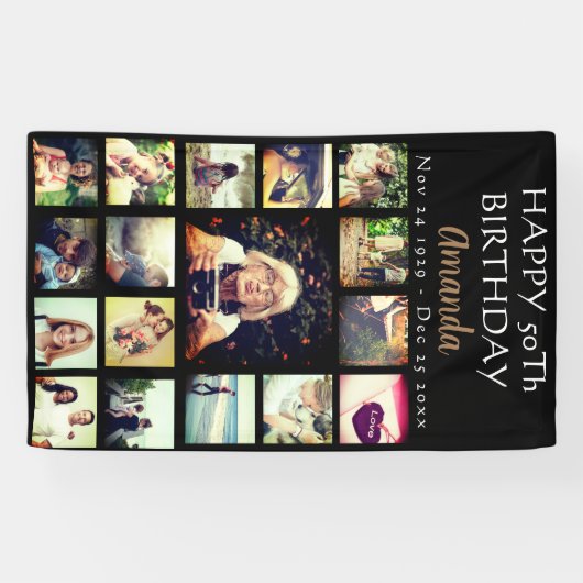 Aangepaste verjaardagsfotocollage banner (Horizontaal)