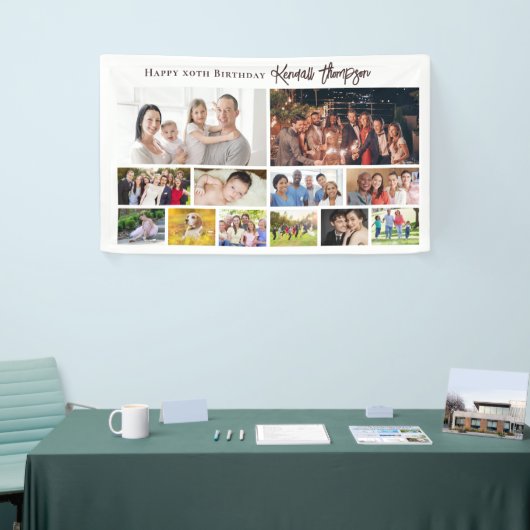 Aangepaste verjaardagsfotocollage welkomstbord mod spandoek (Beurs)