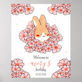 Aangepaste verjaardagskaart konijn bloemen poster