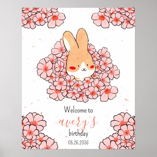 Aangepaste verjaardagskaart konijn bloemen poster (Voorkant)