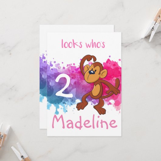 Aangepaste verjaardagskaart voor een aap kaart (Voorkant / Achterkant in situ)