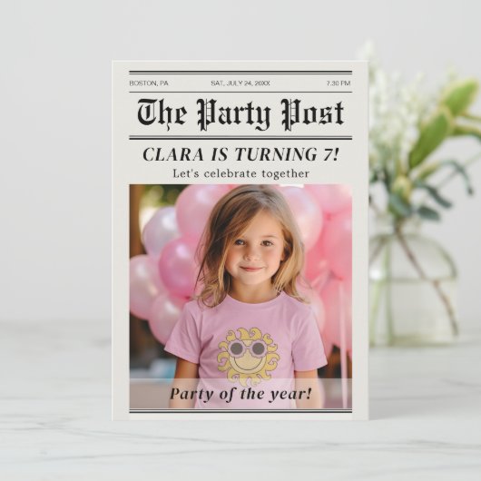 Aangepaste Verjaardagskrant Magazine Hoesje Invita Kaart (Staand voorkant)