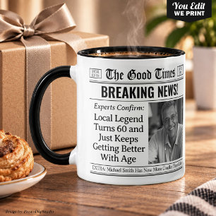 Aangepaste verjaardagsmok, leuke cadeau-idee krant mok
