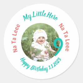 Aangepaste verjaardagsnaam met foto ronde sticker