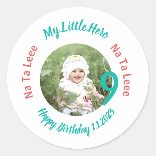 Aangepaste verjaardagsnaam met foto ronde sticker (Voorkant)