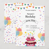 Aangepaste verjaardagsuitnodiging – Ballon- en cak Kaart (Voorkant / Achterkant)