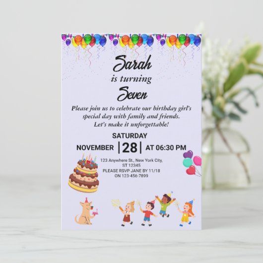 Aangepaste verjaardagsuitnodiging met kleurrijk on kaart (Staand voorkant)