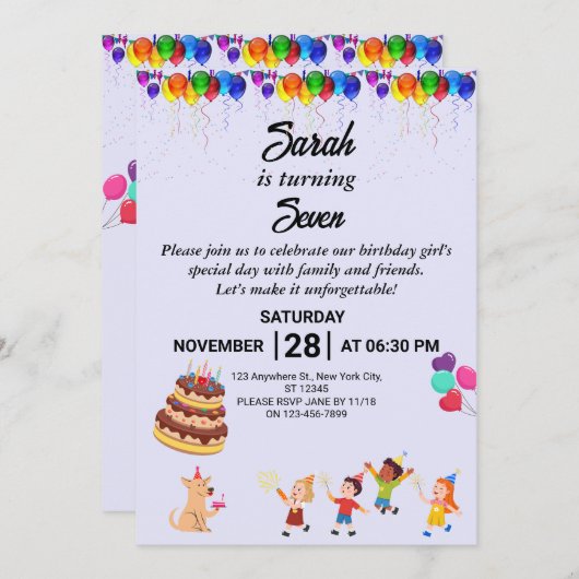 Aangepaste verjaardagsuitnodiging met kleurrijk on kaart (Voorkant / Achterkant)