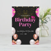 Aangepaste Verjaardagsuitnodiging Zwart Digitale K Feestdagenkaart (Staand voorkant)