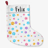 Aangepaste verklikkerafdrukken in Cute Kitten Paw Grote Kerstsok (Voorkant)