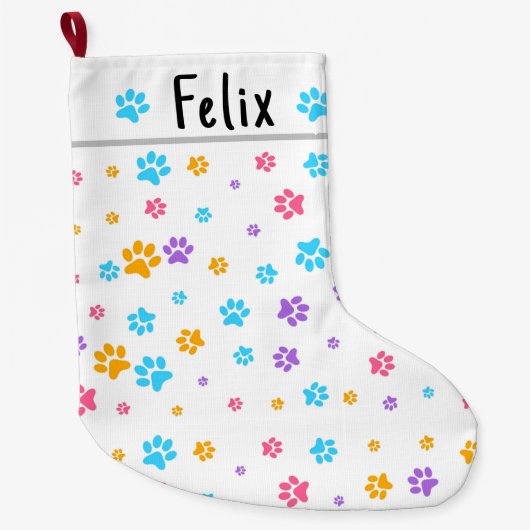 Aangepaste verklikkerafdrukken in Cute Kitten Paw Grote Kerstsok (Voorkant)