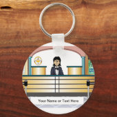 Aangepaste verkoper bank - Cartoon Vrouw Sleutelhanger (Voorkant)