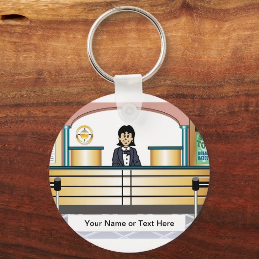Aangepaste verkoper bank - Cartoon Vrouw Sleutelhanger (Voorkant)