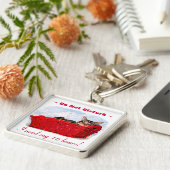 Aangepaste verkutten in helder rood mandje sleutelhanger (Zijkant)