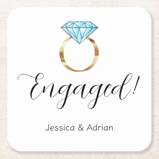Aangepaste Verloving Diamond Ring Verloving Feest Kartonnen Onderzetters (Voorkant)