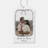 Aangepaste Verloving Foto Coquette Bow Lijst bruil Cadeaulabel (Voorkant)