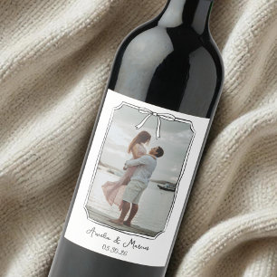 Aangepaste Verloving Foto met Bow Lijst Wedding Wijn Etiket