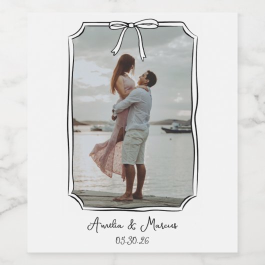 Aangepaste Verloving Foto met Bow Lijst Wedding Wijn Etiket (Enkel label)