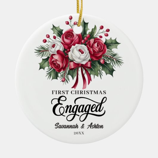 Aangepaste Verloving Keepsake, Verloving Gift Keramisch Ornament (Voorkant)