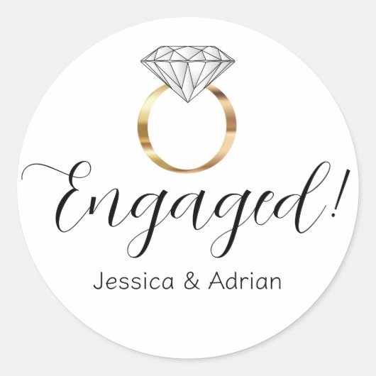 Aangepaste Verloving Met Witte Diamanten Ring Ronde Sticker (Voorkant)