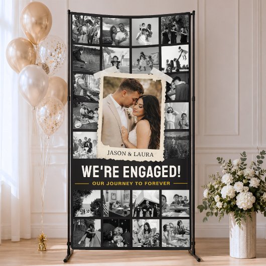 Aangepaste verlovingsbanner, retro fotocollage 4x8 spandoek