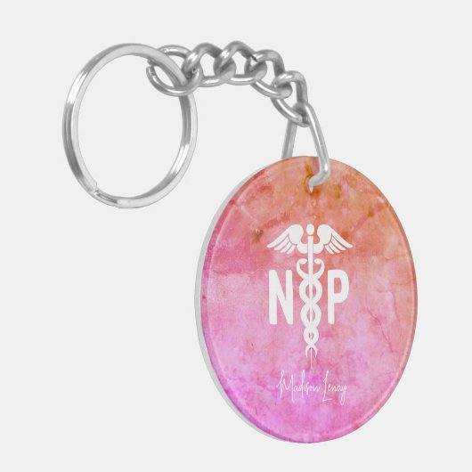 Aangepaste verpleegkundige roze arts sleutelhanger (Voorkant Links)
