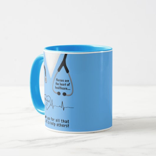 Aangepaste verpleegster Bedankt Je naam toevoegen Mok (Voorkant links)