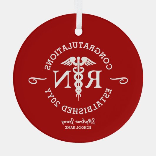 Aangepaste verpleegster RN Afstuderen Red Medical Glas Ornament (Achterkant)