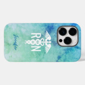 Aangepaste verpleegster RN Aqua Blue Marble Case-Mate iPhone Case (Achterkant (horizontaal))