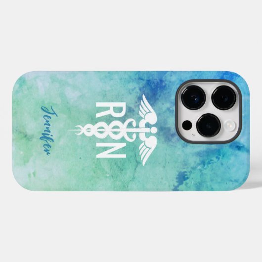 Aangepaste verpleegster RN Aqua Blue Marble Case-Mate iPhone Case (Achterkant (horizontaal))