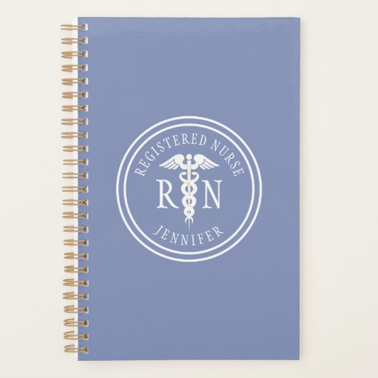 Aangepaste verpleegster RN Blue Medical Caduceus Planner (Voorkant)