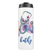 Aangepaste verpleging Floral Stethoscoop Gift Thermosbeker (Voorkant)