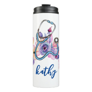 Aangepaste verpleging Floral Stethoscoop Gift Thermosbeker