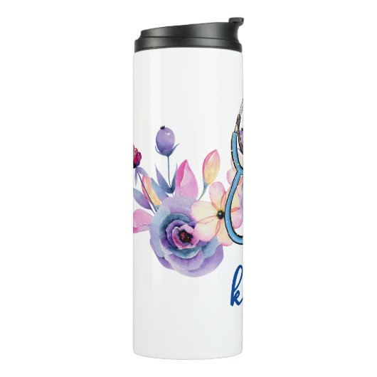 Aangepaste verpleging Floral Stethoscoop Gift Thermosbeker (Gedraaid links)