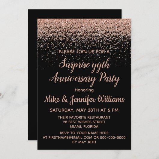 Aangepaste verrassingsjubileumfeest Black Rose Gou Kaart (Voorkant / Achterkant)
