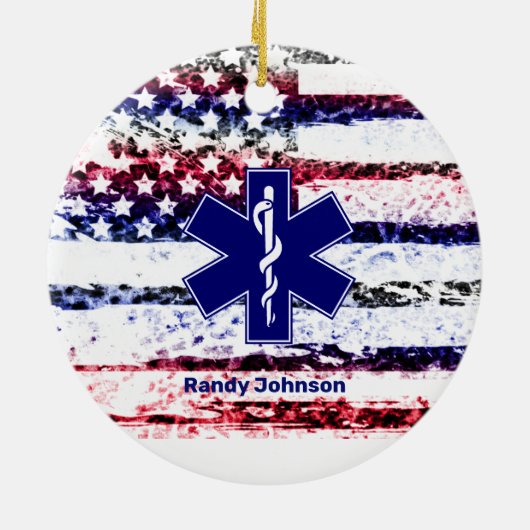 Aangepaste versiering van Dept EMS Star Life-Logo  Keramisch Ornament (Achterkant)