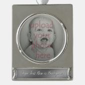 Aangepaste versiering van je foto hier Keepsakes Verzilverd Banner Ornament (Voorkant)
