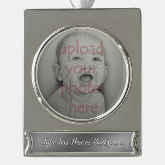 Aangepaste versiering van je foto hier Keepsakes Verzilverd Banner Ornament (Voorkant)