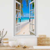 Aangepaste Vertical Beach en Ocean Window Uitzicht Poster (Keuken)
