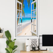 Aangepaste Vertical Beach en Ocean Window Uitzicht Poster (Thuiskantoor)